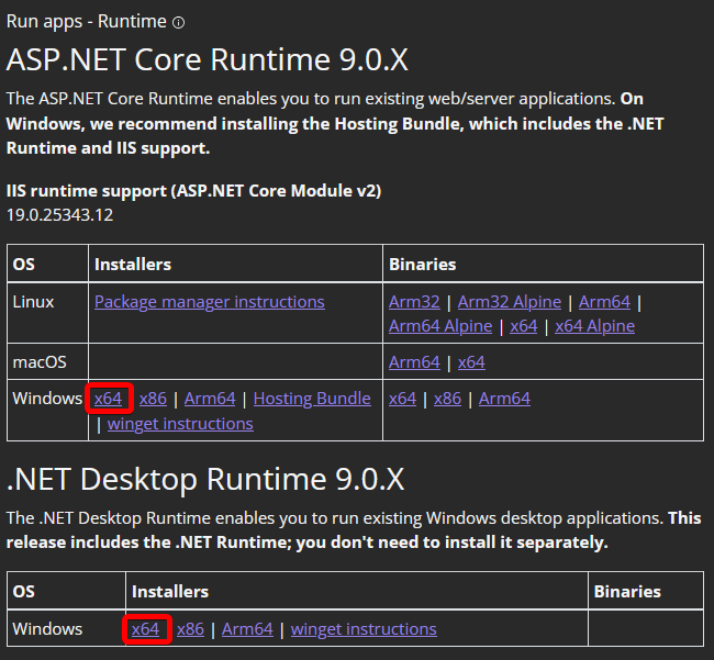 .NET runtimes